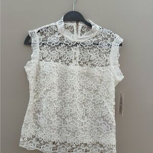 Elegant Lace Sleeveless Top - White